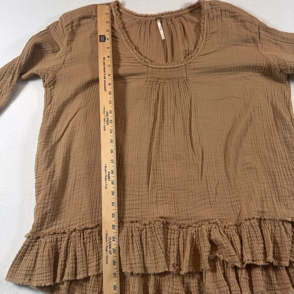 Free People Bring It On Gauze Tunic Top Mini Dress Womens XS Ponytail Brown Boho